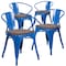 Flash Furniture Blue Metal Chair with Wood Seat and Arms, PK4 4-CH-31270-BL-WD-GG - alternate 2